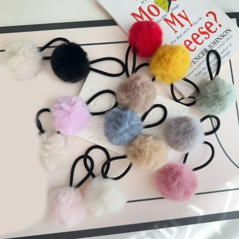 เจ้าหญิงสีสัน Pompoms ผม Tie Furry Ball ผู้ถือหางม้า Enchanting Y2K Dropsale