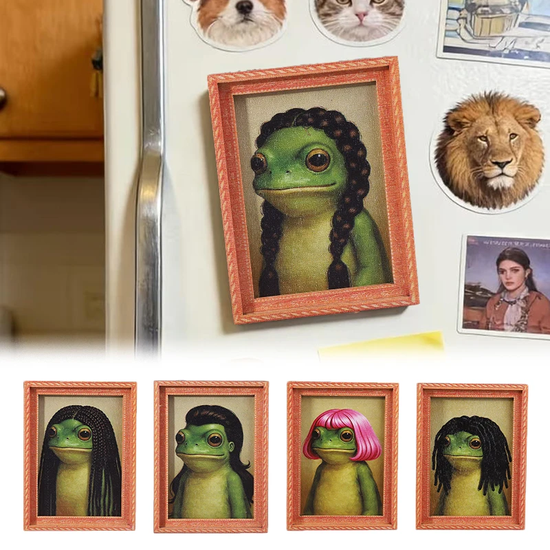 Funny Frog Fridge Magnets Wood Mini Decor With Charming Frog Home Decor Gift Holiday Present Picture Frame Refrigerator Magnet