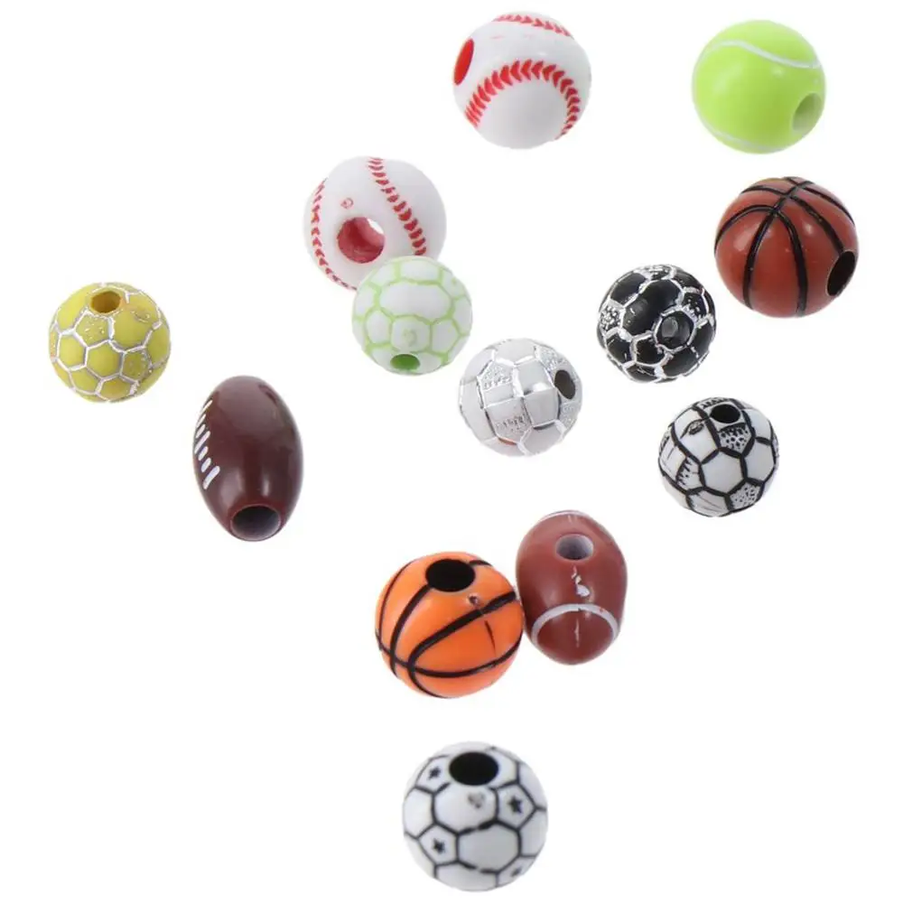 200 قطعة الخرز الرياضي الاكريليك كرة القدم البيسبول الرياضة الكرة الخرز الجولة 1 لفة مطاطا حبل المهر الخرز الأشكال سوار