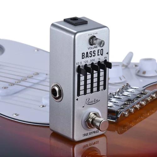 Rowin Bass Ecualizador Pedales Pedales de efectos de guitarra con gráfico de 5 bandas, caja de metal de tamaño mini True Bypass EQ Silver