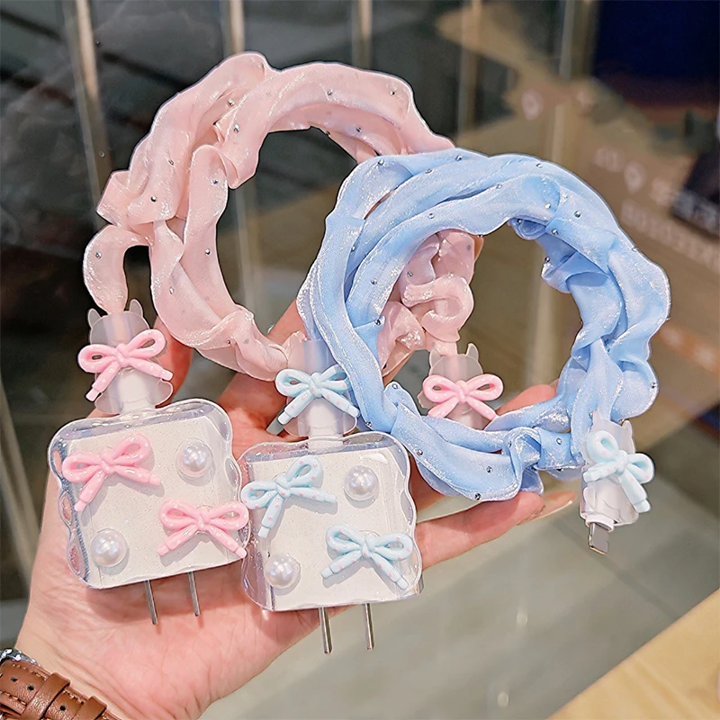 Butterfly Bow Charger Cable Protector,Cute FastCharging Data Line Cover,Anti-BendSleeve,WinderKit,Cute,iPhone15,16ProMax,18W,20W