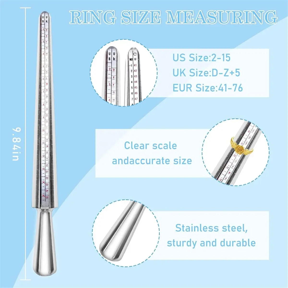 ABCD RingSizer Measuring Tool, for Loose Rings, Gauges with Finger Sizer Mandrel Kit Spacers for Jewelry Measuring Repairing
