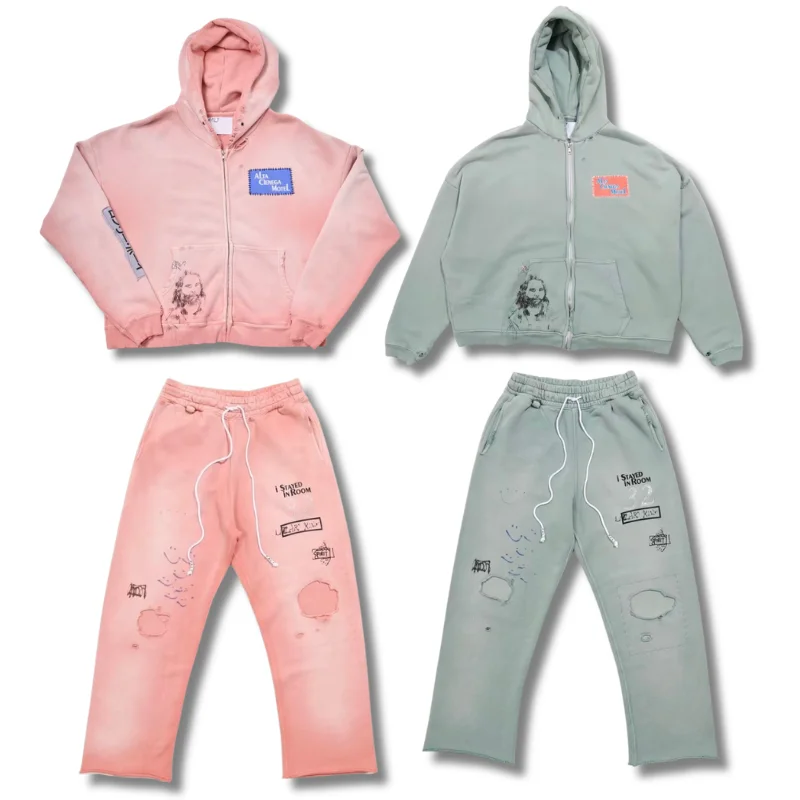 26ss Paly Hole Damaged Sweatpants High Quality Men Women Drawstring Loose Pants Washed Distressed Trousers