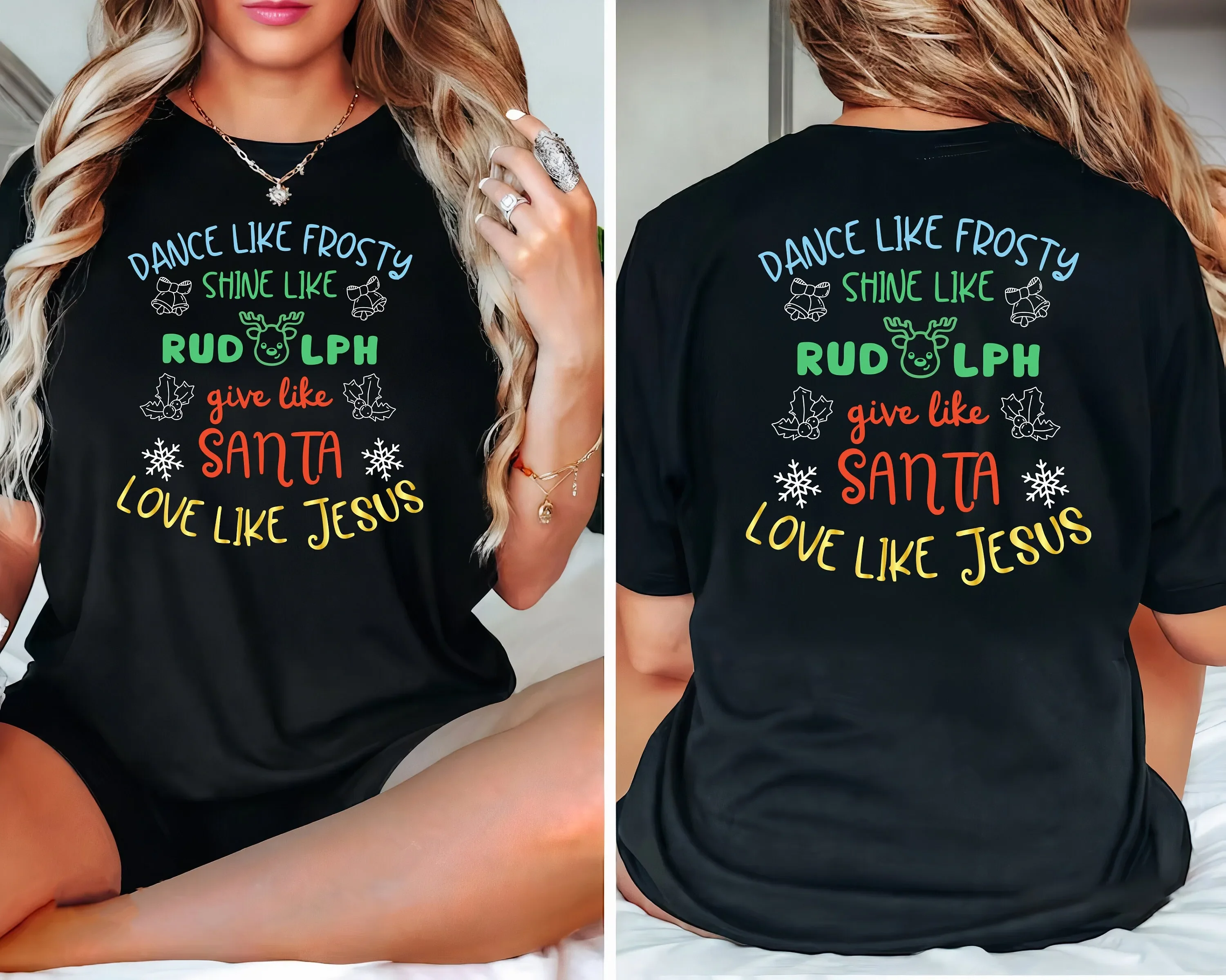Dance Like Frosty Shine Rudolph Give Santa Love Jesus T Shirt Holiday Xmas Cute Christmas Sweat Family