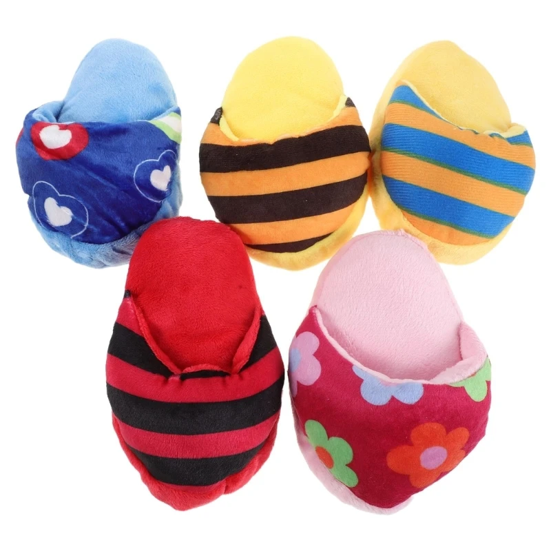 5PCS Adorable Plush Slipper Toy Dog Chew Shoe Toy for Dog with Builts in Squeaker and Crinkle Sounds For Biting Chasing