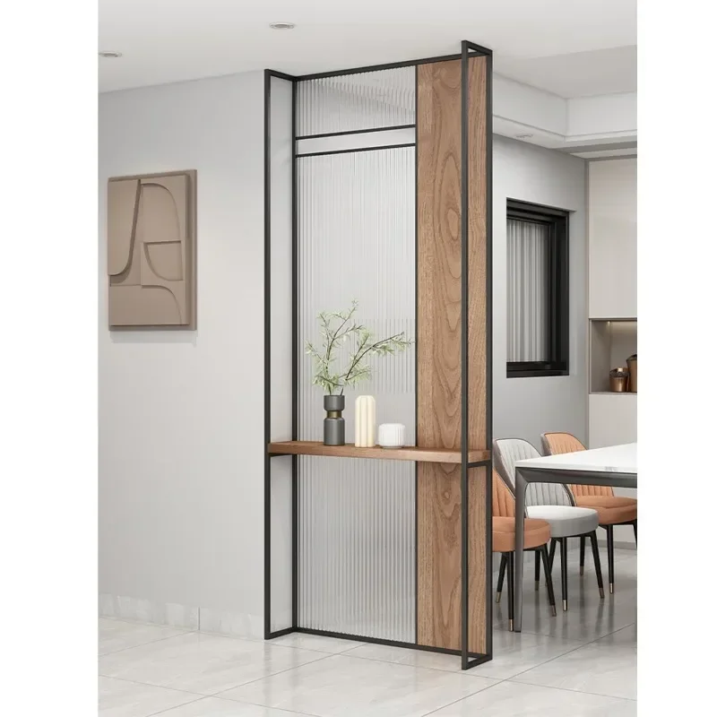 Light luxury solid wood entry porch, shelves, entry living room wrought iron screen partition  glass decorative cabinet