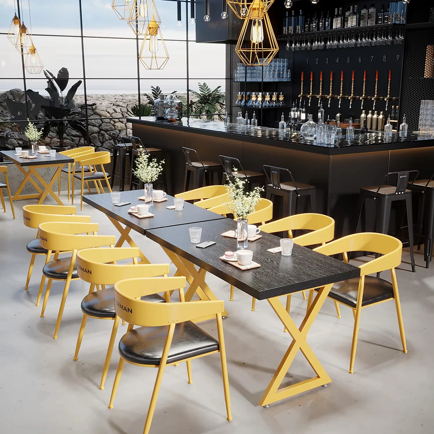

Industrial Light Luxury Iron Cafe Tables Chairs For Outdoor Dining For Barbecue Milk Tea Liquor Bar Leisure Commercial Purpose