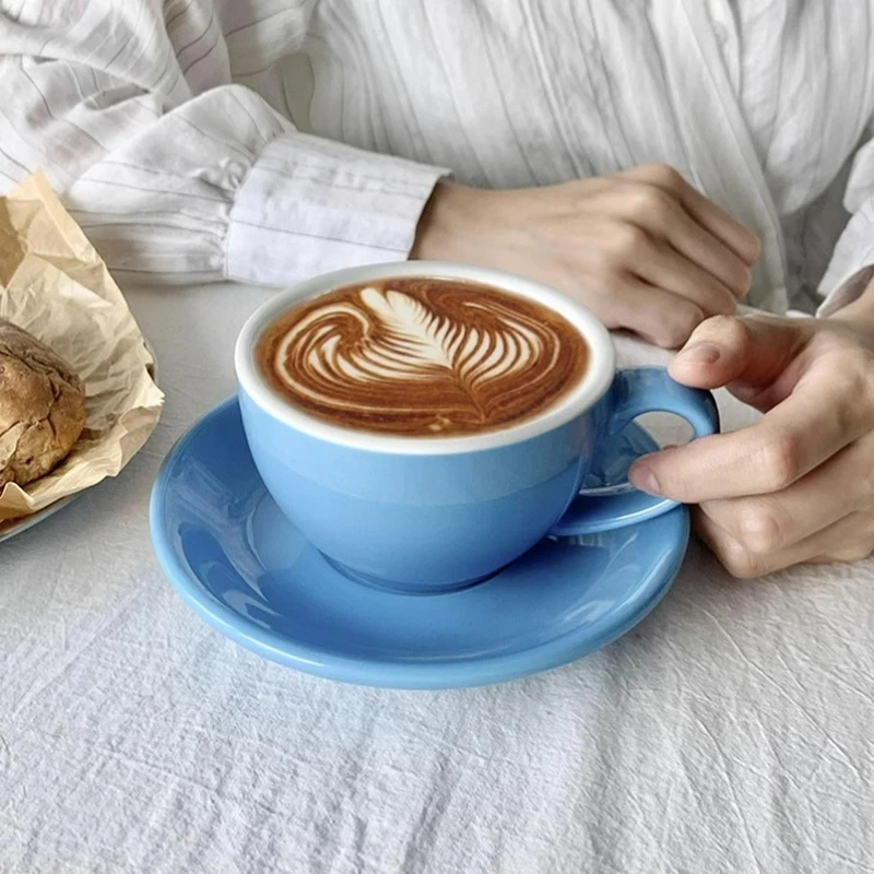 200/300ML Latte Milk Cups Creative Coffee Mug Many Colors Coffee Mugs Cup With Spoon And Saucer Home Cafe Accessories