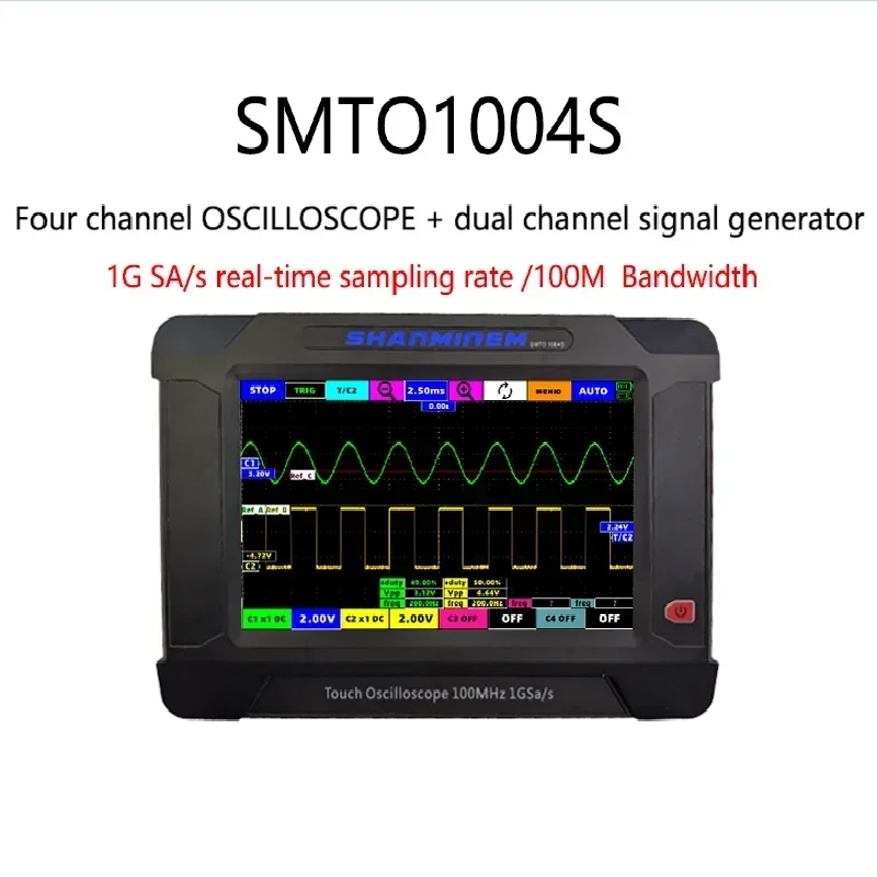 

Handheld 4-channel Flat Panel Oscilloscope Dual-Channel Signal Generator 1GSa/S Real-Time Sampling Rate 100M Bandwidth SMTO1004S