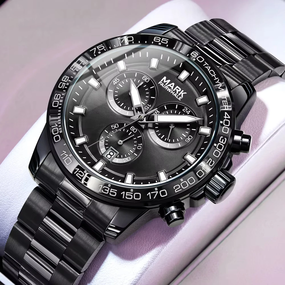 

Mark Fairwhale New Mens Quartz Watch Waterproof Luminous Chronograph Wristwatch Casual Fashion Stainless Steel Watches for Men