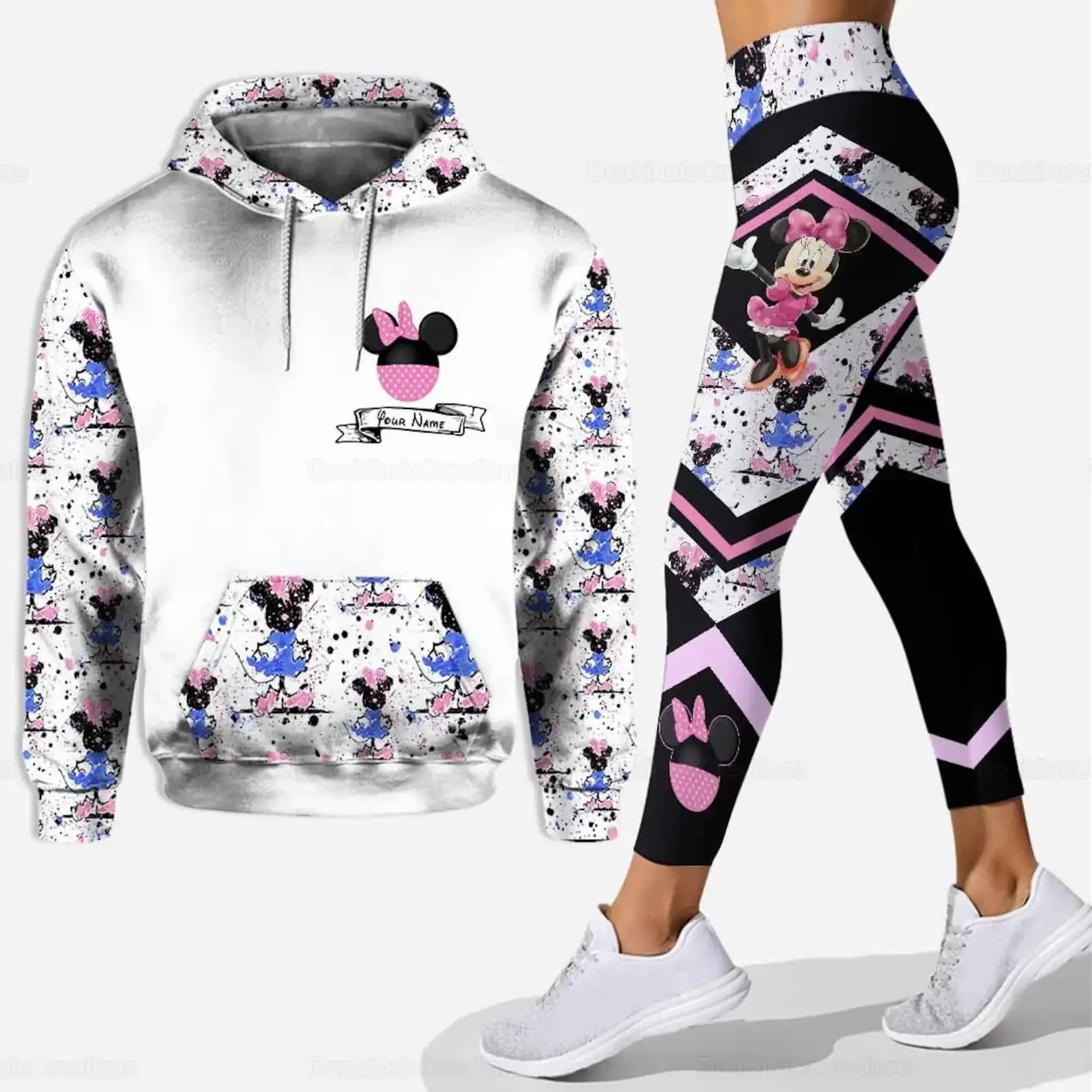 Disney Minnie 3D Women's Hoodie Legging Set Mickey Yoga Pants Sweatpants Women's Yoga Hoodie Leggings Fashion Tracksuit