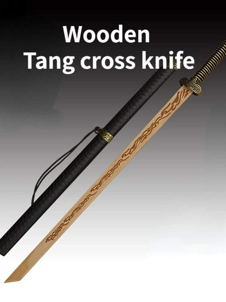 Wooden Knife Tang Horizontal Swords with Sheath Sword Dao Training Bamboo Knife Wooden Black Gold Ancient Knife Cos Equipment