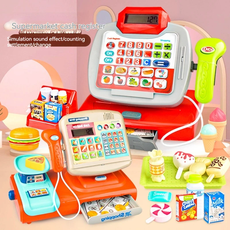 Casa de juegos para niños, supermercado, compras, caja registradora, simulación de escaneo, liquidación, se puede calcular, cajero, juguetes de