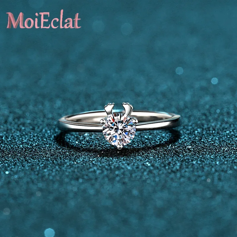 Luxury 0.5ct Moissanite Little Deer Antlers Ring for Women, Platinum PT950 Engagement Rings Glamorous Jewelry Wedding Rings