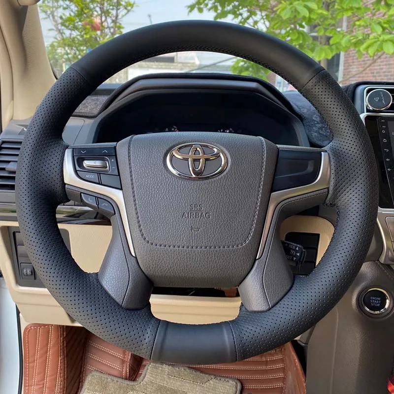 

Genuine Leather Car Steering Wheel Cover For Toyota Land Cruiser Land Cruiser Prado 2016-2019 DIY Hand Stitched car handle cover