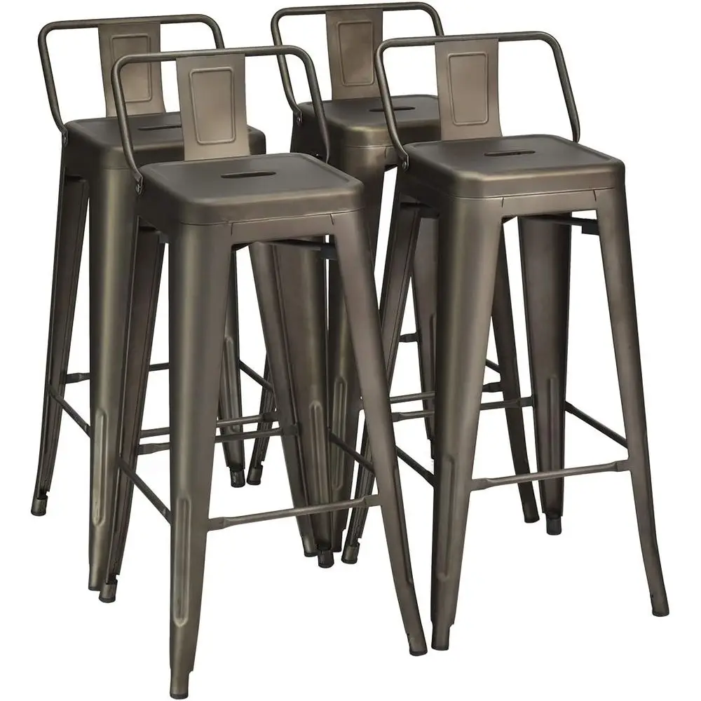 Set of 4 30 Bar Stools with Removable Backs, Rubber Feet, Modern Design for Kitchen, Dining, and Side Bar