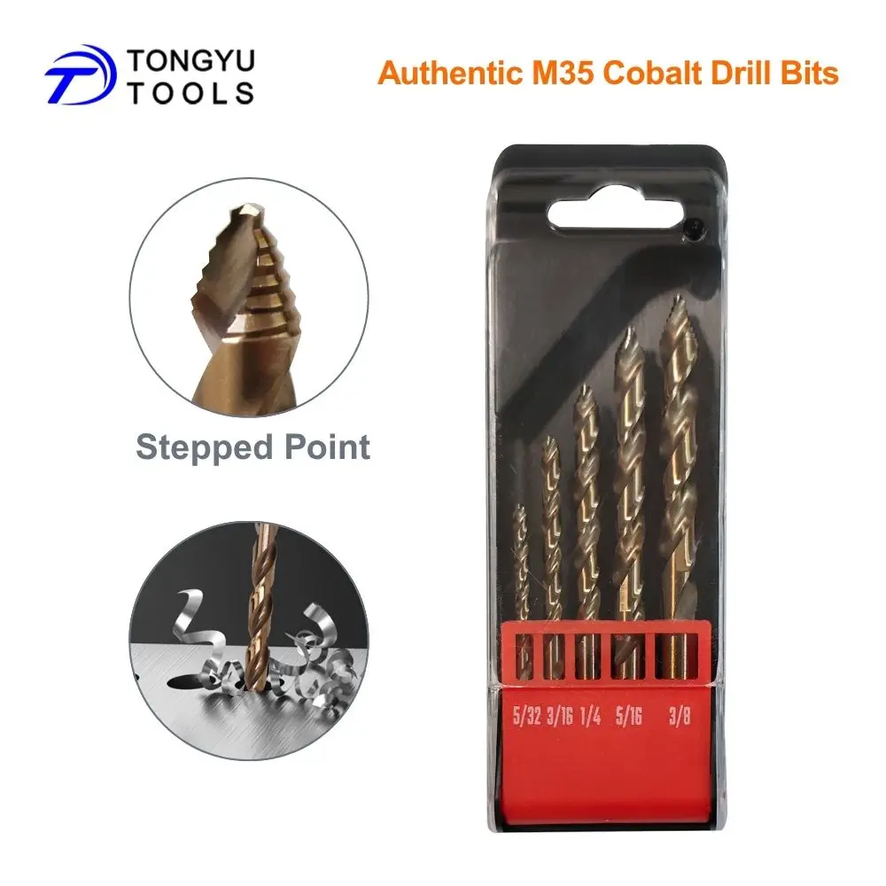 

5Pcs M35 Cobalt Drill Bit Set HSS 5% Co Twist Drill Bits for Stainless Steel Hard Metal Plastic Aluminum
