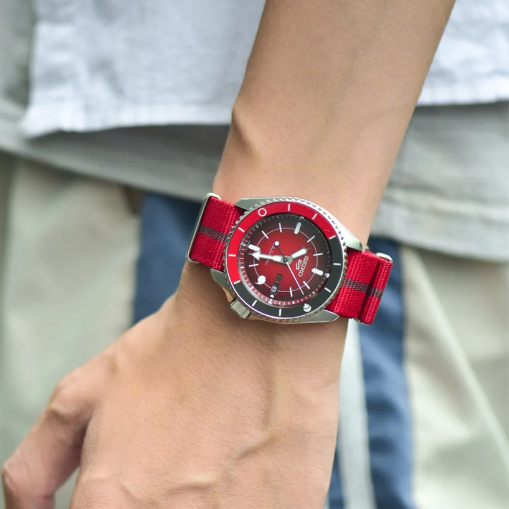 Original SEIKO 5 Automatic Mechanical Watch Red Strap Watch 10Bar Waterproof Luminous Casual Watches for Men Japanese