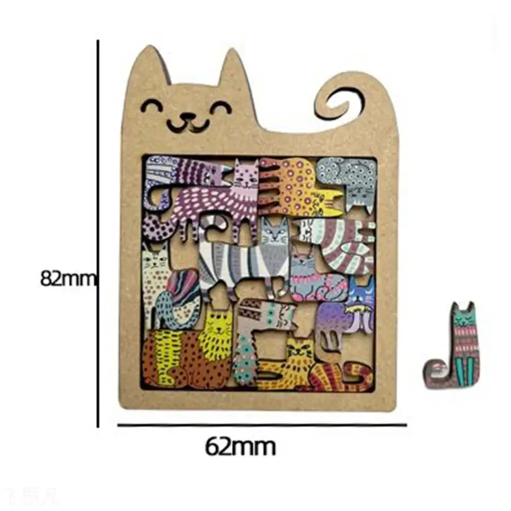 Cute Cat‑Shaped Irregular Wooden Puzzle Toy High‑Difficulty Brain Teaser Game Kid Education Thinking TrainCreative Portable Gift