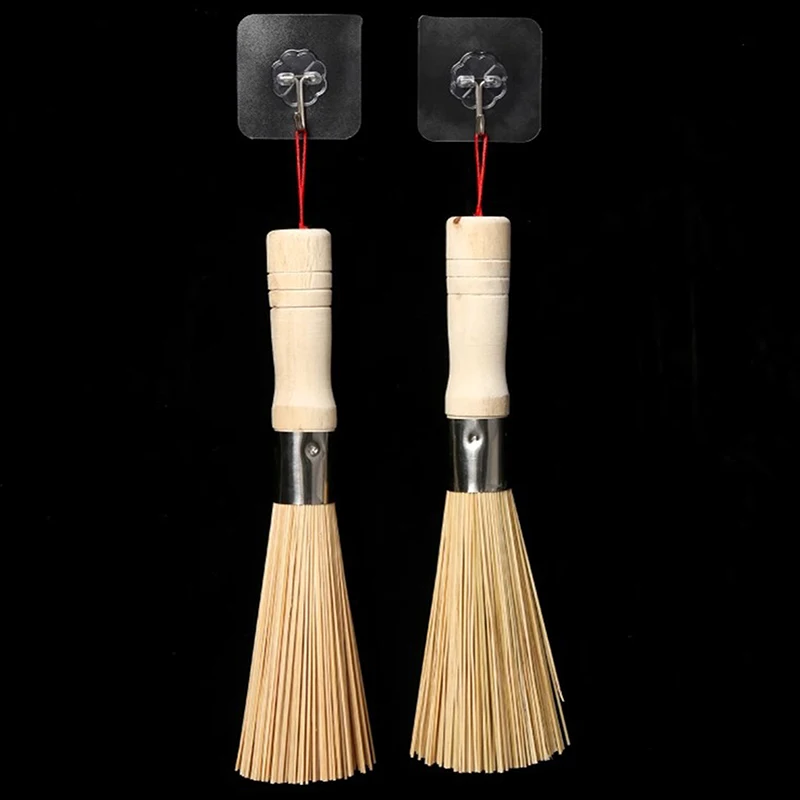 1pc Natural Bamboo Pot Brush Long Handle Wok Cleaning Brush Dish Brush Kitchen Tool Supplies For Home Restaurant Cleaning Tool