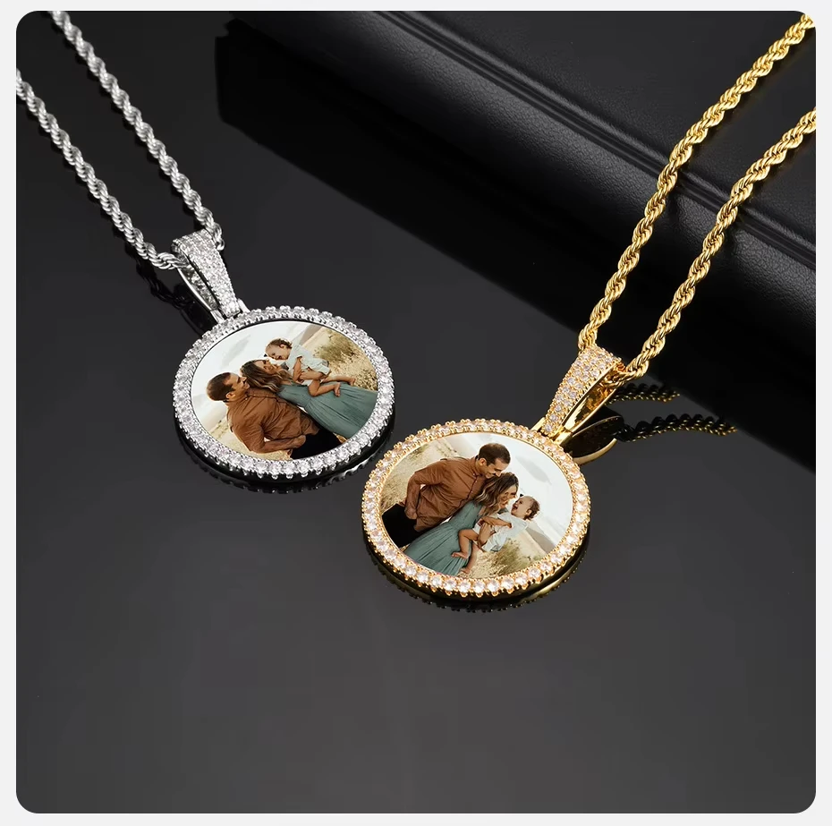 Personalisierte Foto-/Logo-Halskette Hip-Hop Runder Rahmen-Anhänger Individueller Schmuck Geschenk für Freunde & Familie Perfekt für Weihnachten – Detail 10