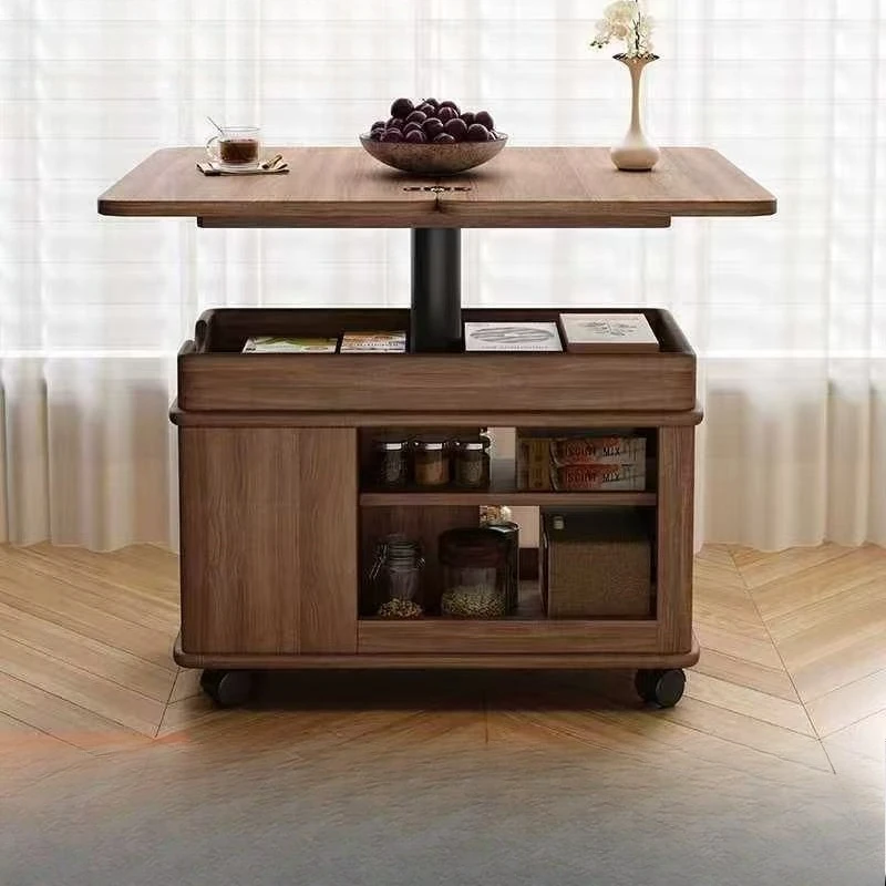 

Mobile folding coffee table lifting solid wood small apartment living room multi-functional household walnut sofa
