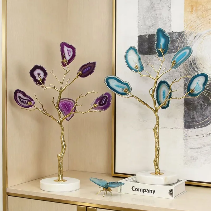 HYS light luxury gold brass branches amethyst lucky ornament model room living room entrance