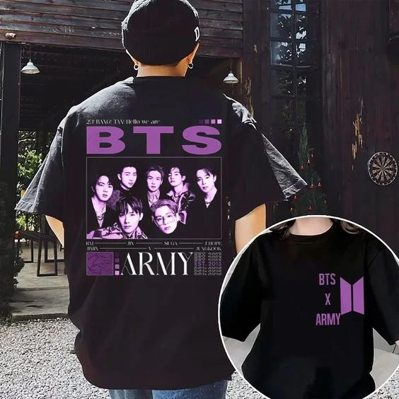 2026 BT21 Double Sided Print T-shirt Kpop Group Photo Unisex Short Sleeve  Tee Y2k Ins