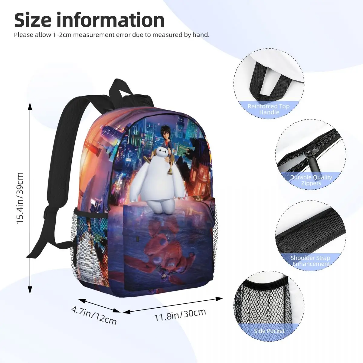 Big Hero New Fashionable Pattern School Bag Print Lightweight Backpack 15inch