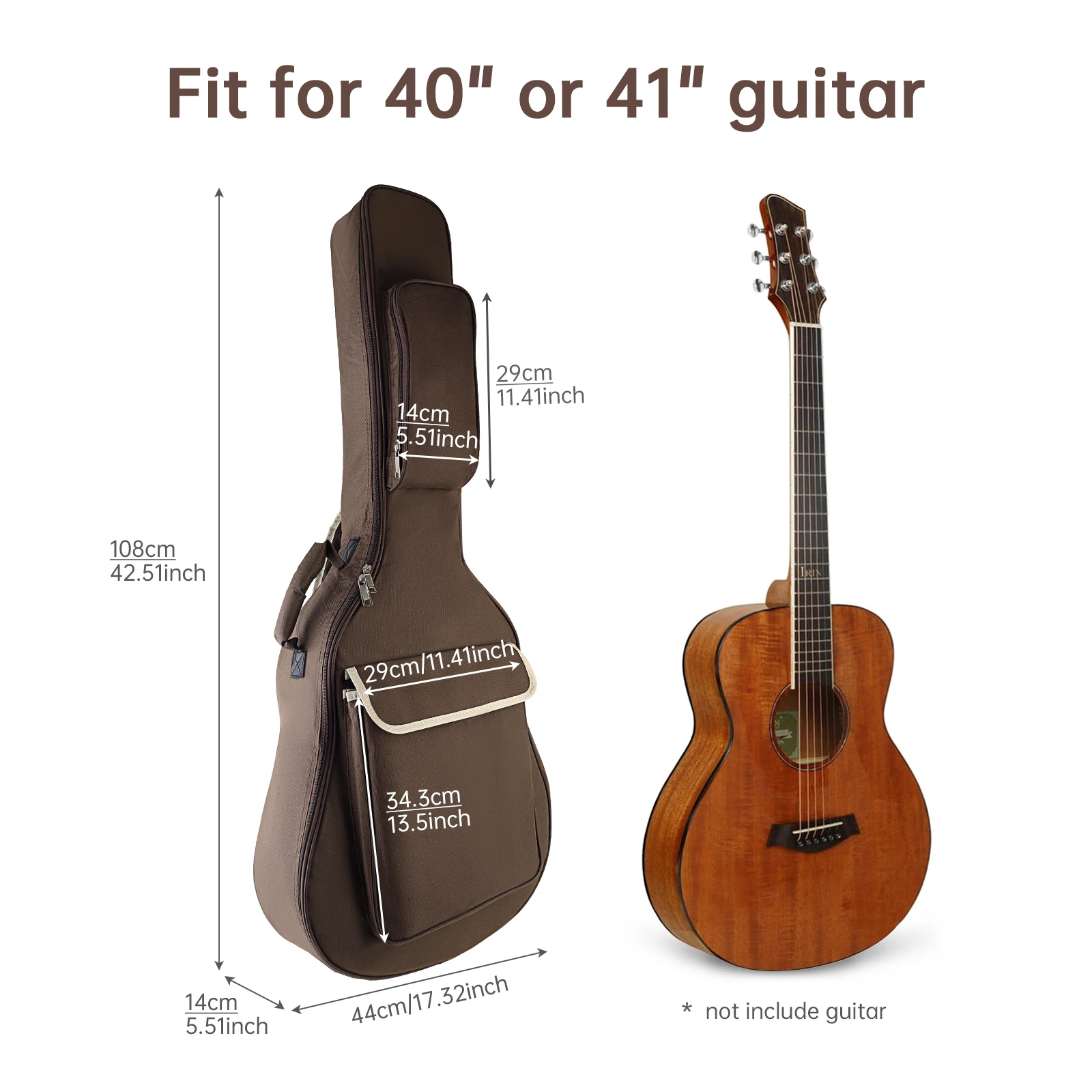 10mm/0.39inch Thick Padding Waterproof Oxford Cloth Coffee Acoustic Guitar Gig Bag for 40/41Inch Acoustic Guitar with Neck Strap