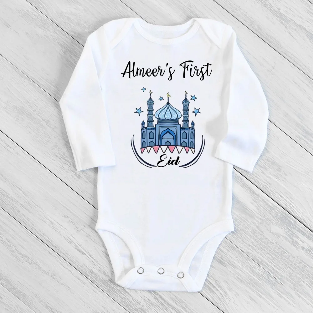 Personalised Eid Baby Rompers Custom Name Boys Girls Eid Outfits Jumpsuit Infant Clothes Islamic Muslim Holiday Newborn Bodysuit