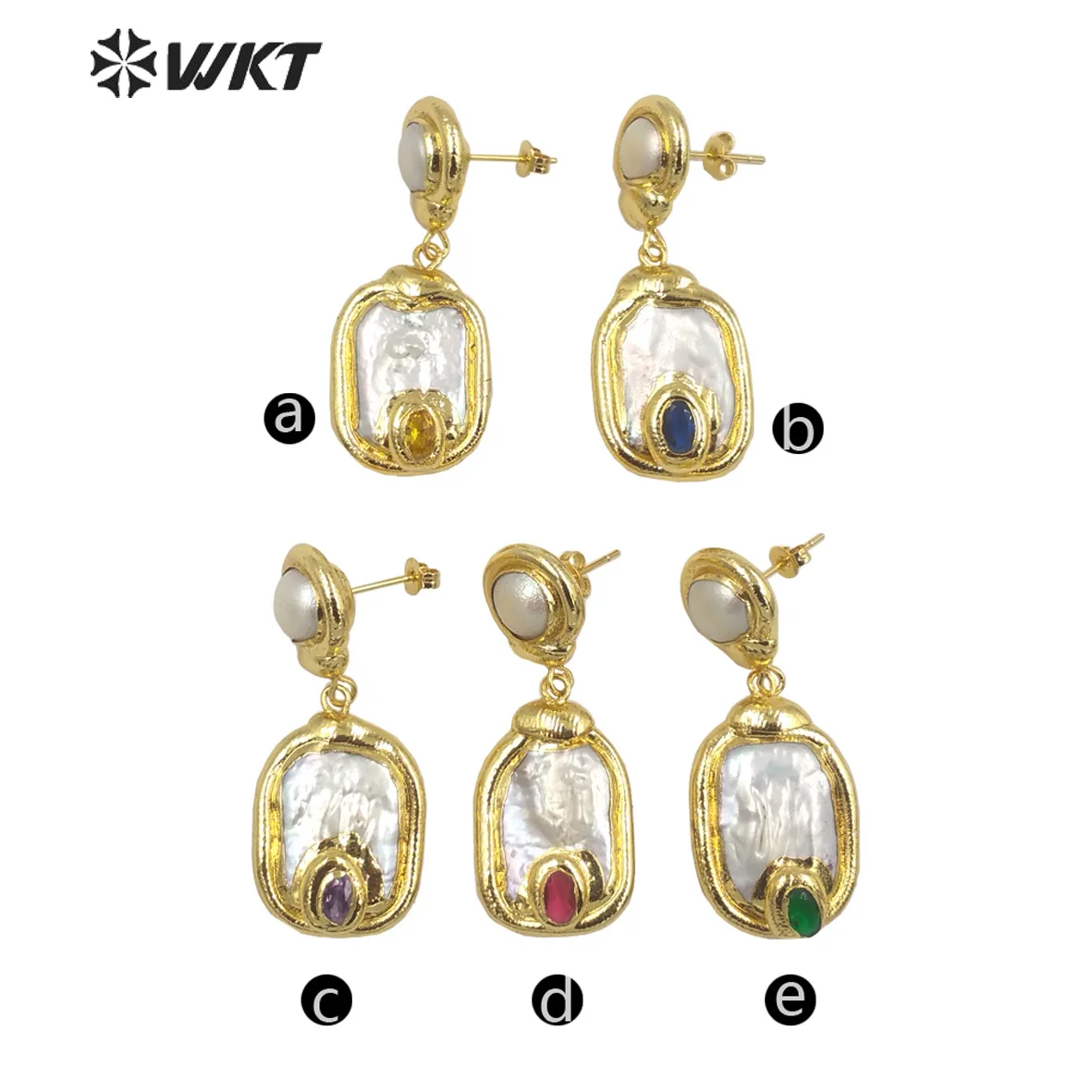 WT-MPE113 Gogeous Amazing Natural Freshwater Pearl  Square Beauty Lady Gold Plated Jewelry Earrings With Zircon Charms