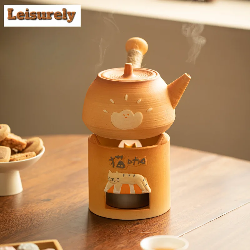 Japanese Style Warm Tea Stove Cute Cat Cafe Alcohol Carbon Stove Can Dry Burn Large Capacity Boiling Water Kettle Outdoor Teaset