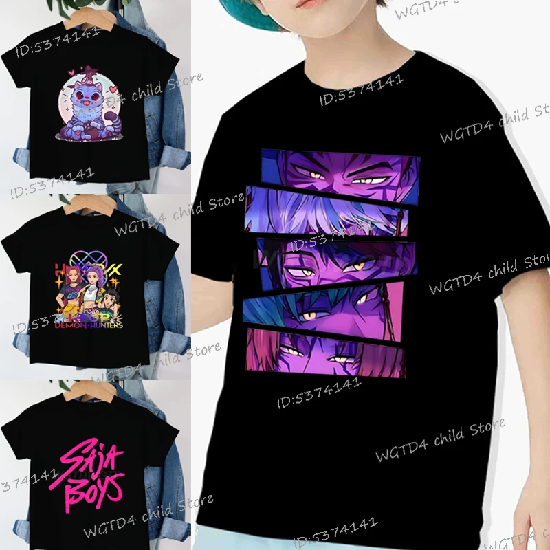 

Kpop Demon Hunters футболка с героями мультфильмов Harajuku крутые детские футболки хлопковые летние топы Saja наряды для мальчиков подарок одежда для маленьких девочек и мальчиков