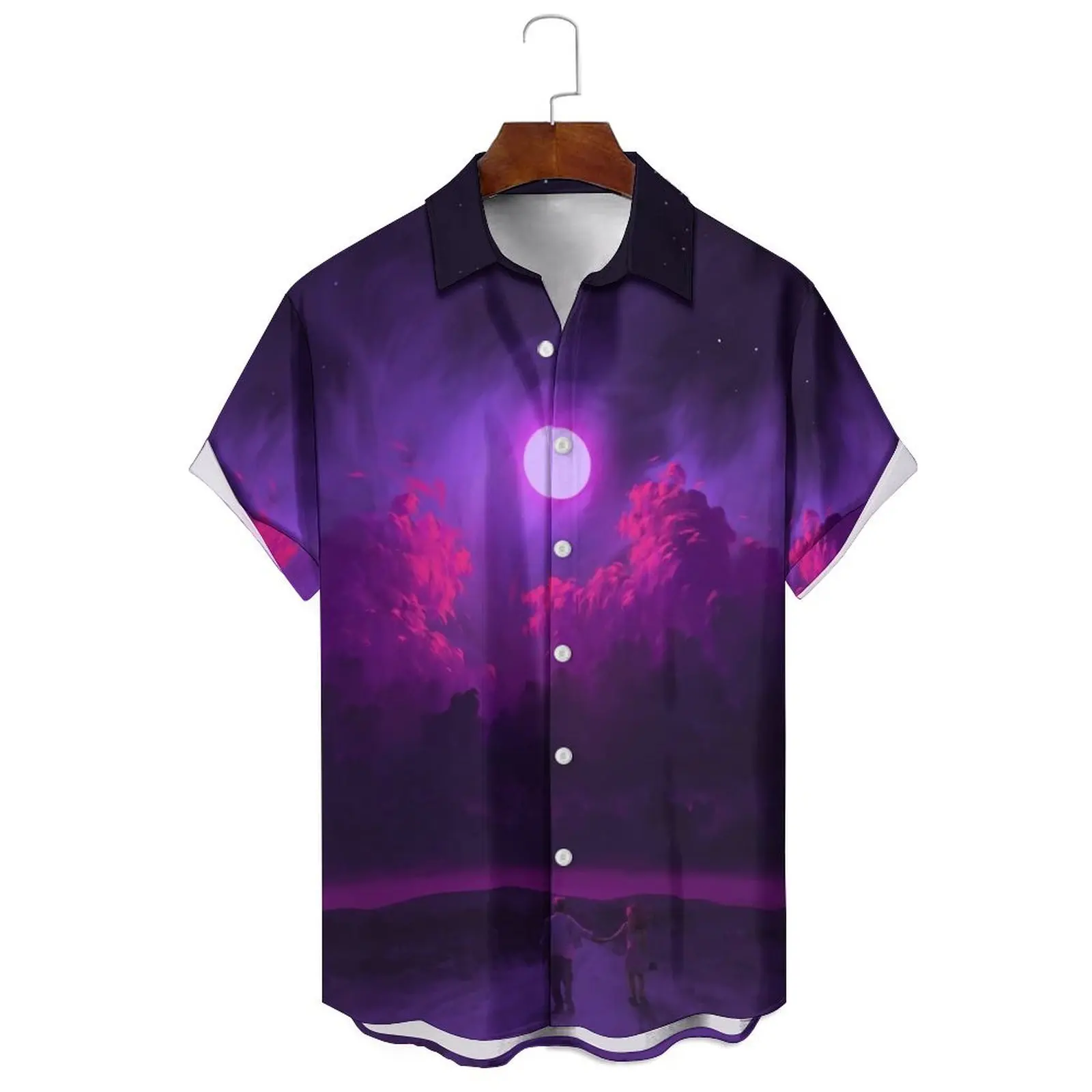 

Men's/Women's Summer Relaxed Casual 3d Full Moon Night Illustration Print Dark Fashion Daily Short-Sleeved Shirt Can Be Worn