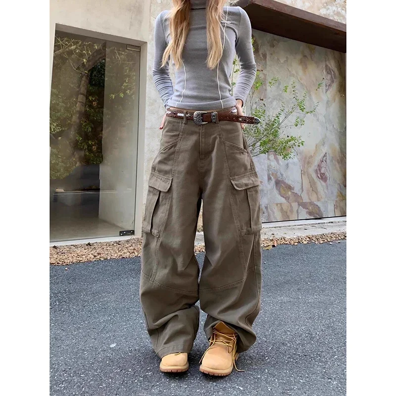 

Американские ретро коричневые джинсы-карго Y2k, женские осенние мешковатые брюки Harajuku, эстетические джинсовые брюки 90-х годов, винтажные широкие брюки 2000-х годов