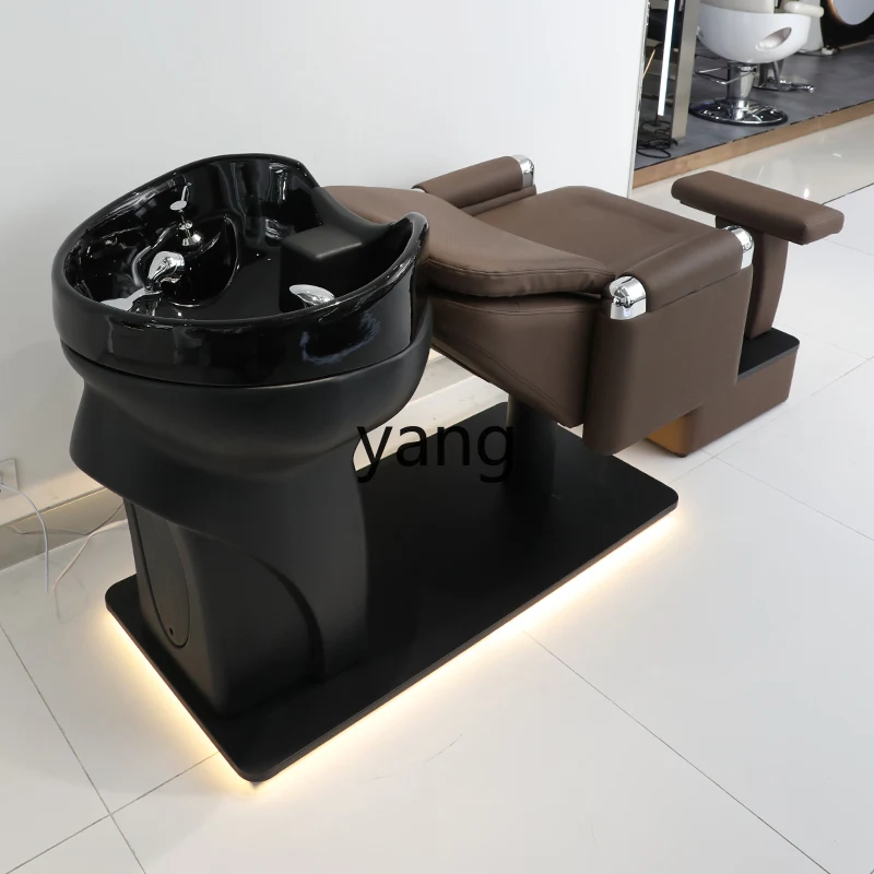 High-End Hair Salon Shampoo Chair Ceramic Deep Basin Barber Shop High-End Shampoo Chair Lying Half for Hair Salon Flushing Bed