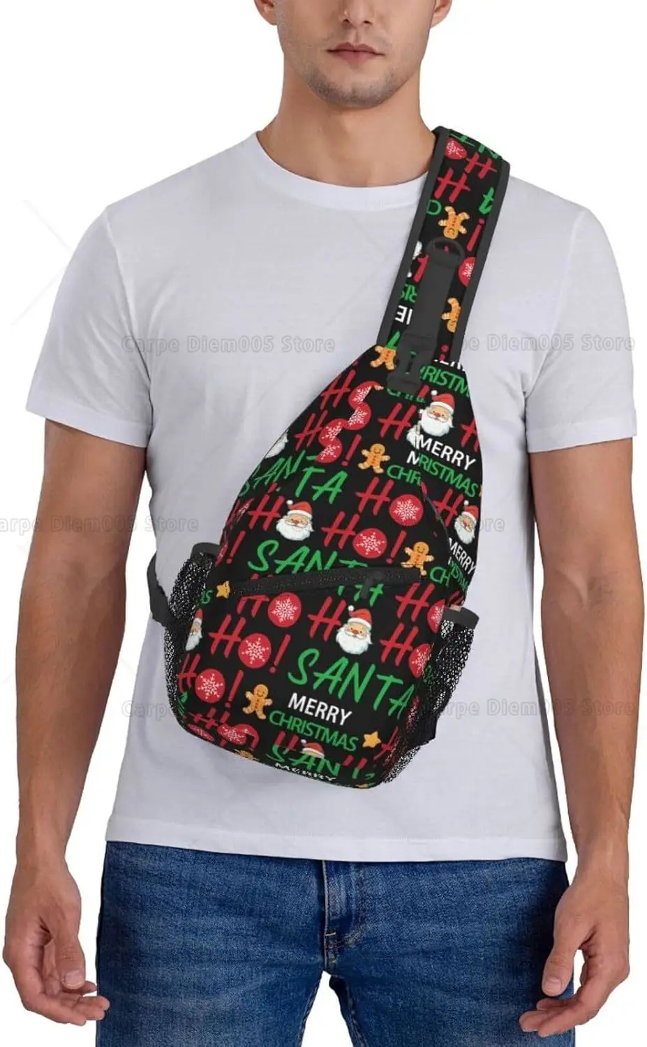 Cartoon Pattern Hoho Snata Claus Sling Bag Christmas Crossbody Bags Sling Xmas Backpack Chest Bag Casual Daypack Travel Hiking