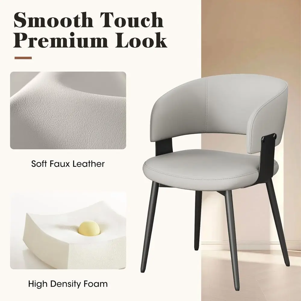 Dining Chairs Set of 4, Faux Leather Upholstered Kitchen Chairs with Curved Back and Metal Legs, Mid Century Chairs for Dining R