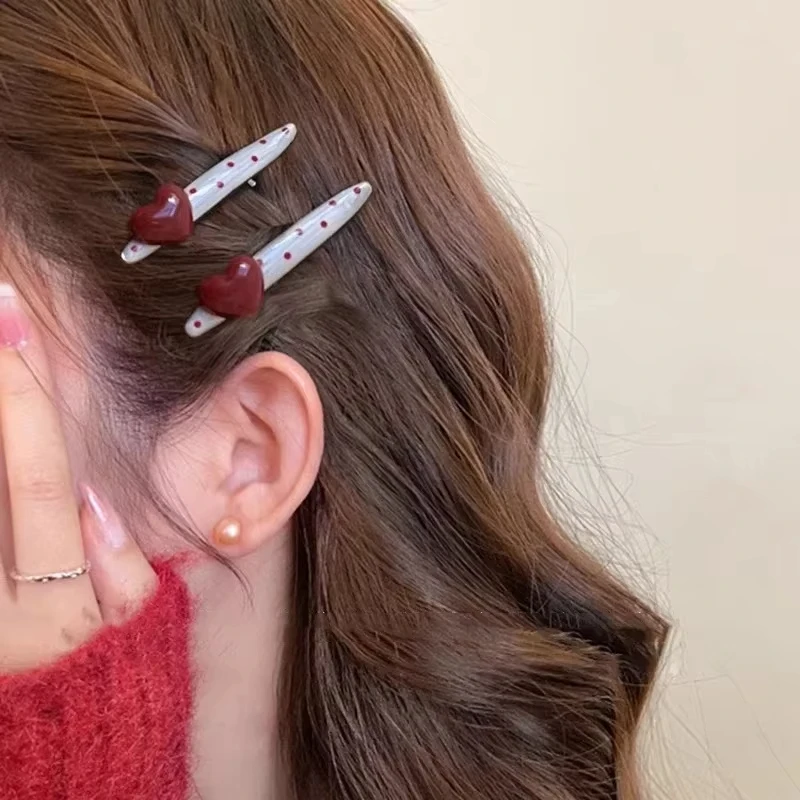 جديد الكورية الأحمر القلب الكرز البولكا مشبك شعر الحلو لطيف الجانب دبوس الشعر إكسسوارات الشعر للنساء الفتيات الهدايا #3