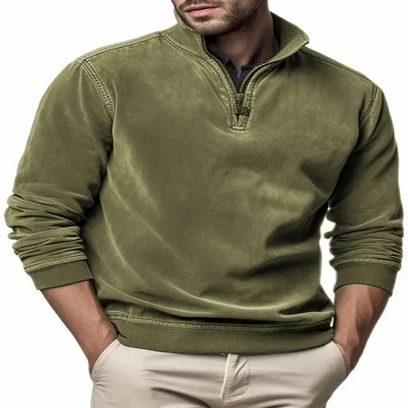 

2024 Autumn Winter New Men's Polar Fleece Sweater Stand Neck Half Zip Tops Long Sleeve Sweatshirt Male Soild Color Hoodies