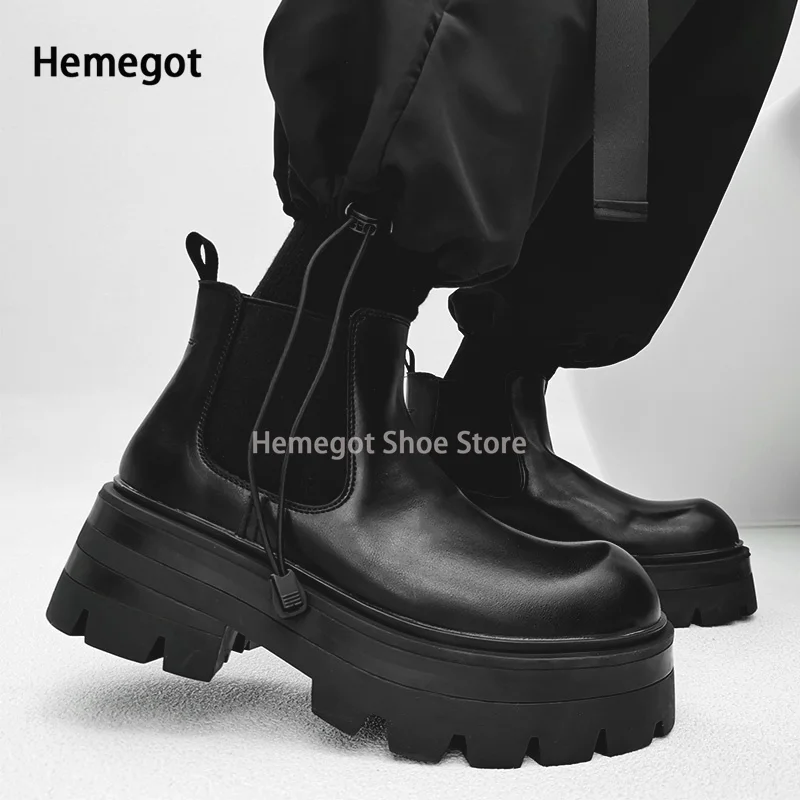 Thick-Soled Chelsea Boots Men's British Style High-Grade Increase Breathable Comfortable Big Head Boots Mid-Top Ankle Boots