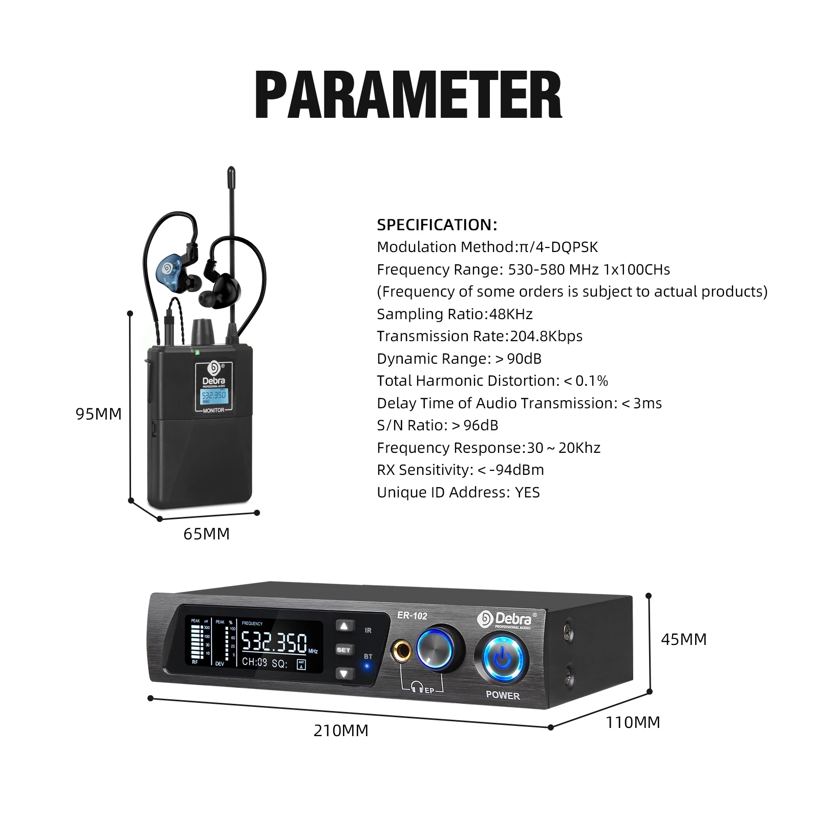 Debra ER-102 UHF In-Ear Drahtloses Monitoring-System mit Mehrfach-Sendern für Bühnenauftritte und Kirchen – Detail 15