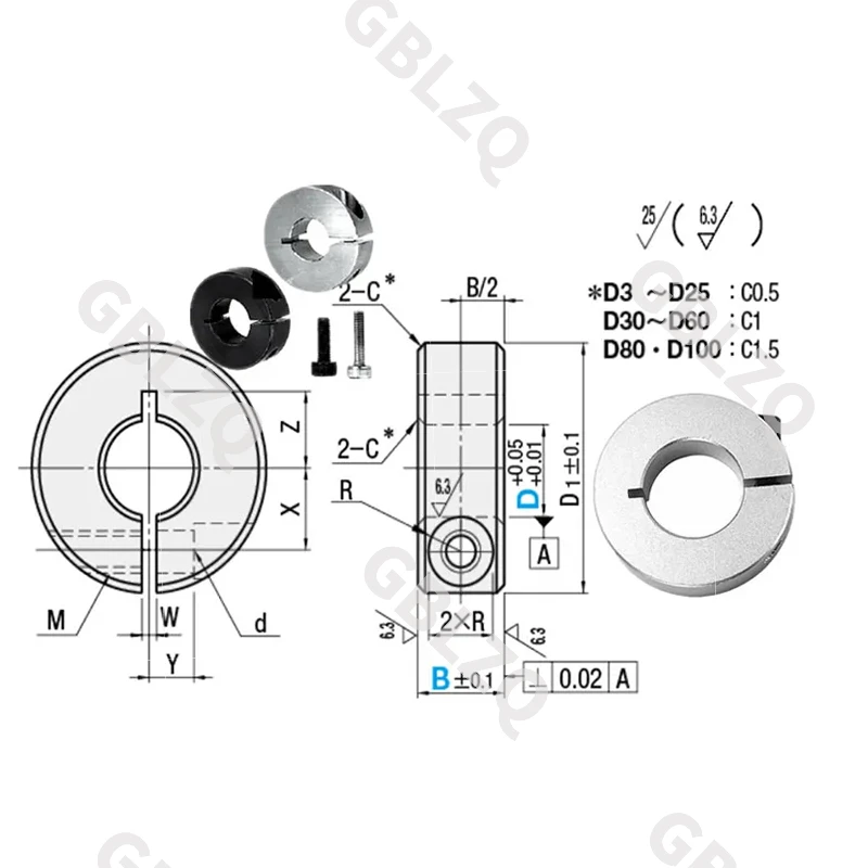 Aluminum Optical Axis Fixed Ring Open Type Light Bearing Limit Locking Sleeve for Automatic Ring Positioning Shaft Slit
