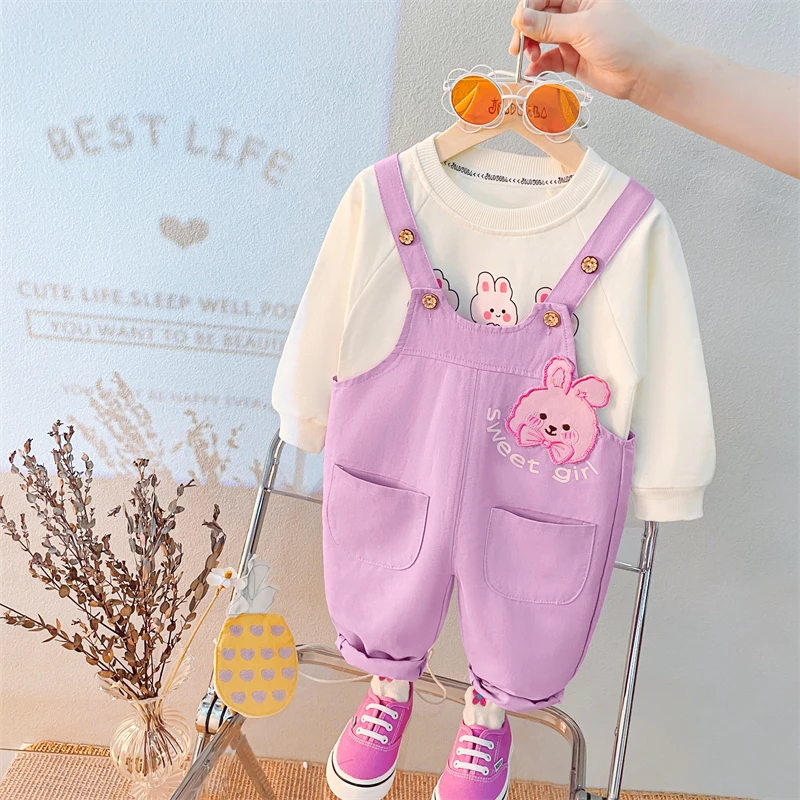 Baby Girls cartone animato coniglio T Shirt tuta 2 pz vestito autunno bambini set di abbigliamento infantile abiti Casual bambini tuta