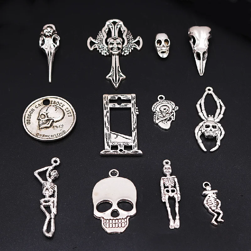 Punk Silver Plated Skeleton Bird Skull Gallows Pendant DIY Charm Necklace Bracelet Jewelry Crafts Metal Accessories P2707