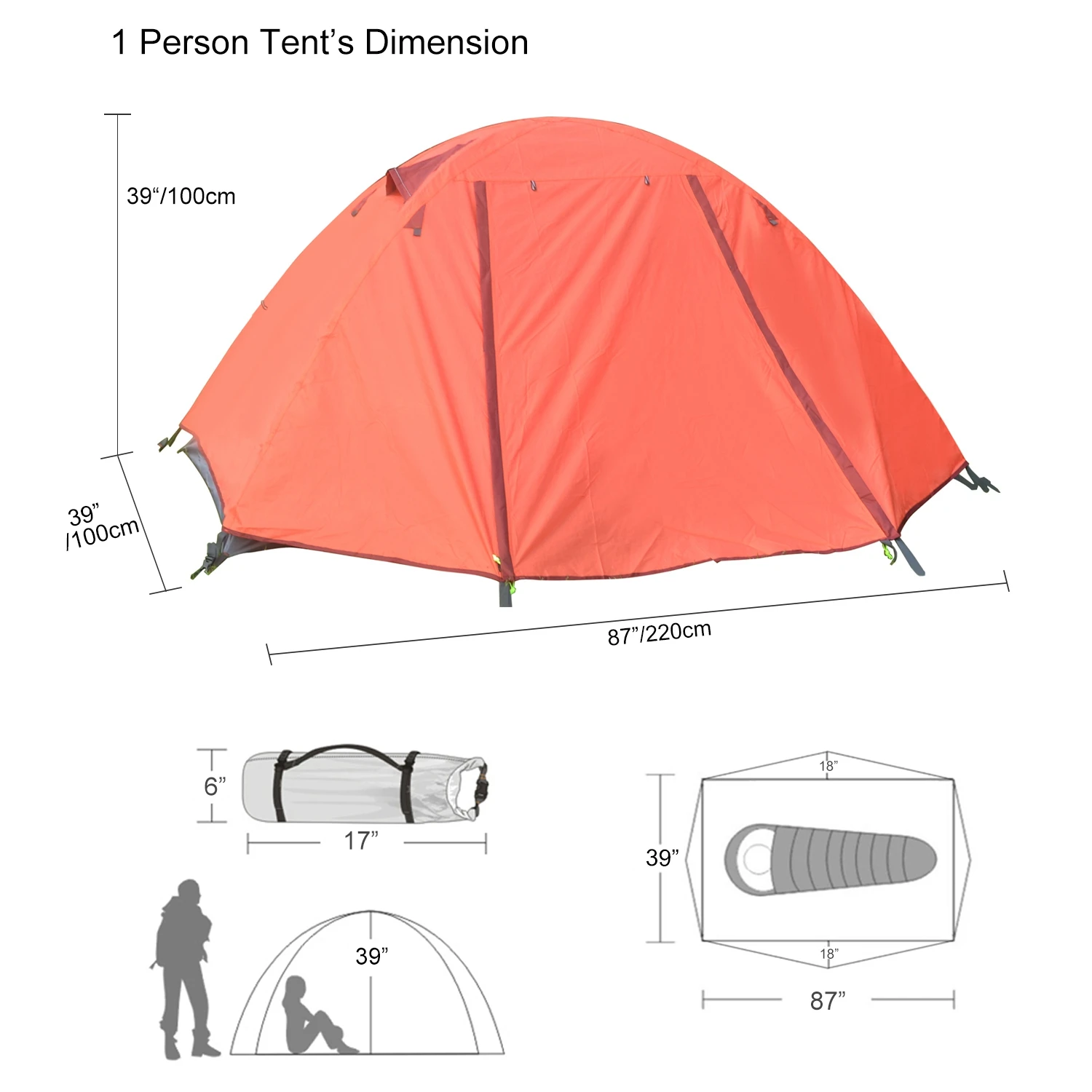 Desert Fox 1 Person Hiking Tent Backpack Travelling Camping Single Tents 3 Seasons Lightweight for Bicycling Hunting Climbing