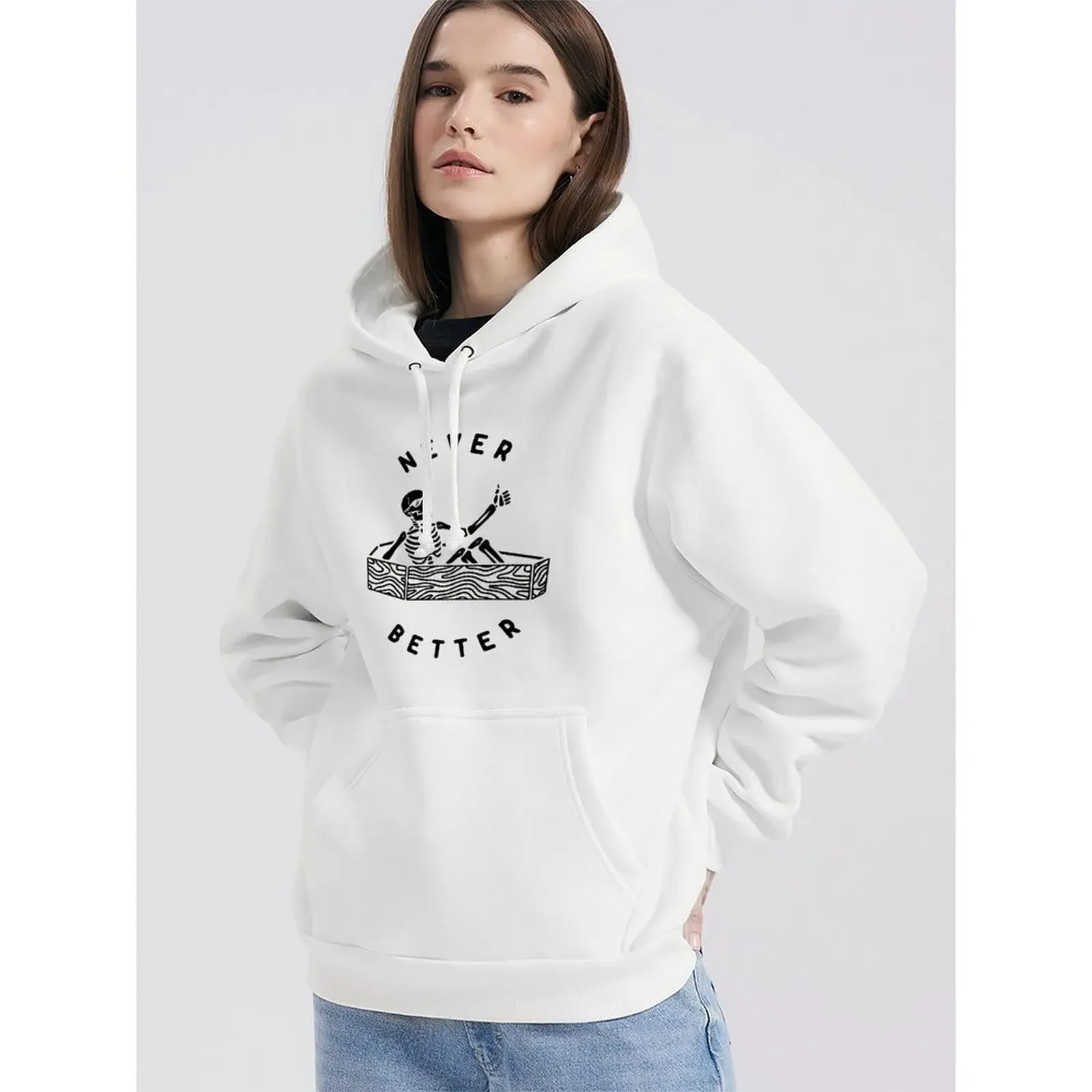 المرأة الشتاء عادية مريحة مضحك الجمجمة طباعة الكنغر جيب البلوز هوديس الراحة كم طويل بلايز ملابس امرأة 2025 #4