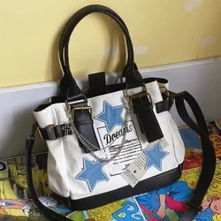 Nowa damska torba na ramię Y2k w stylu Vintage wzór gwiazdy napis o dużej pojemności Crossbody Harajuku duże torba z rączkami torebka brezentowa na co dzień