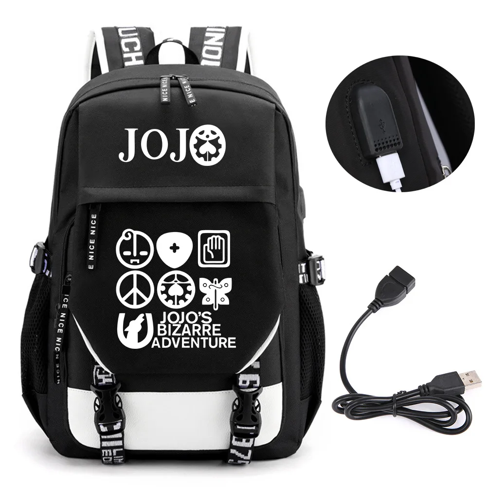 

Anime JOJO Bizarre Adventure Kira Backpack School Book Bags Mochila Travel USB Port Bag Laptop Boy Girls Backpack